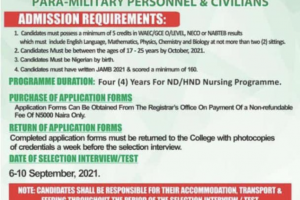 Nigerian Army school of Nursing application form is out